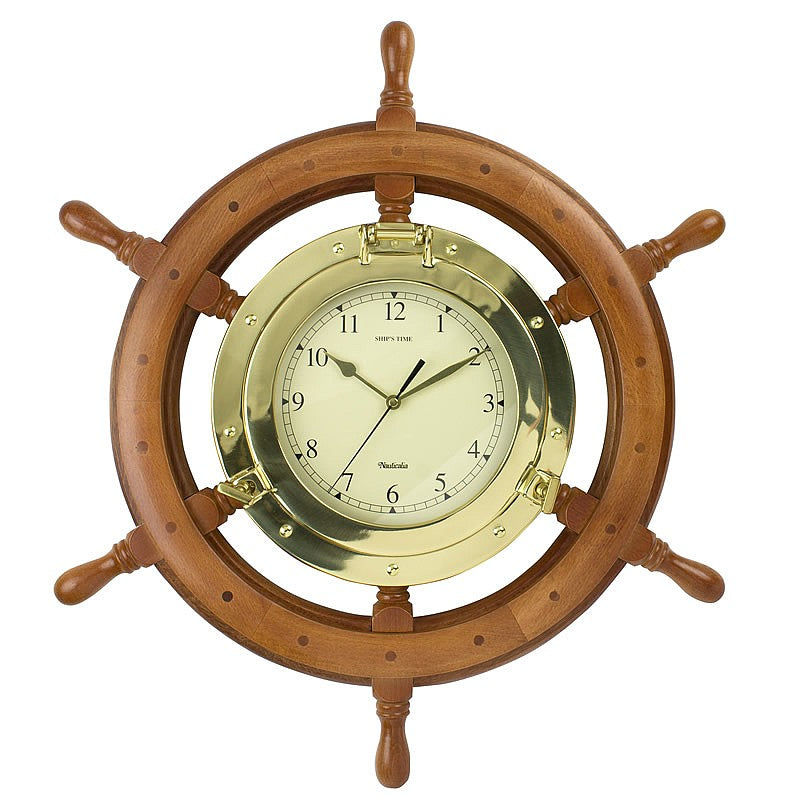 Vintage Large Wood Ship's Wheel Wall Clock Vintage Anchor & Ship's