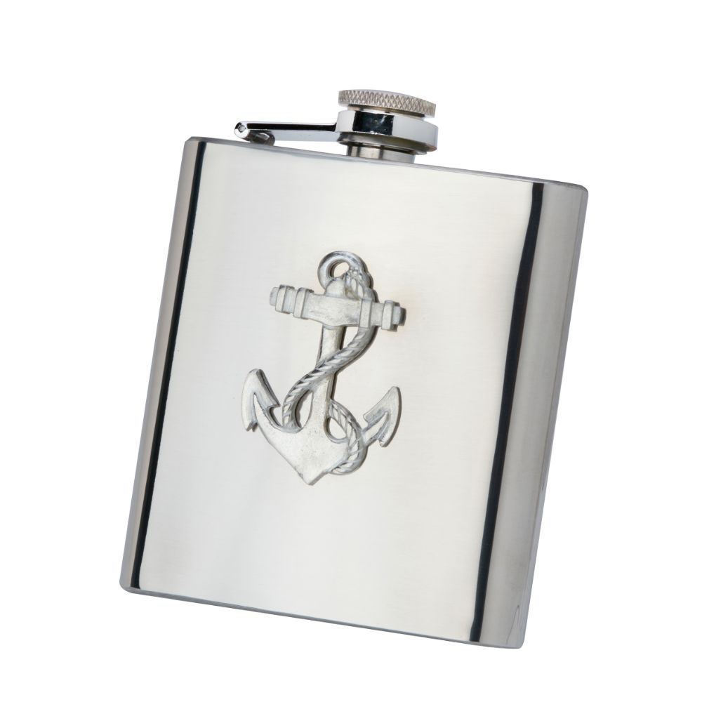 Pocket Flask With Pewter Badge and Funnel