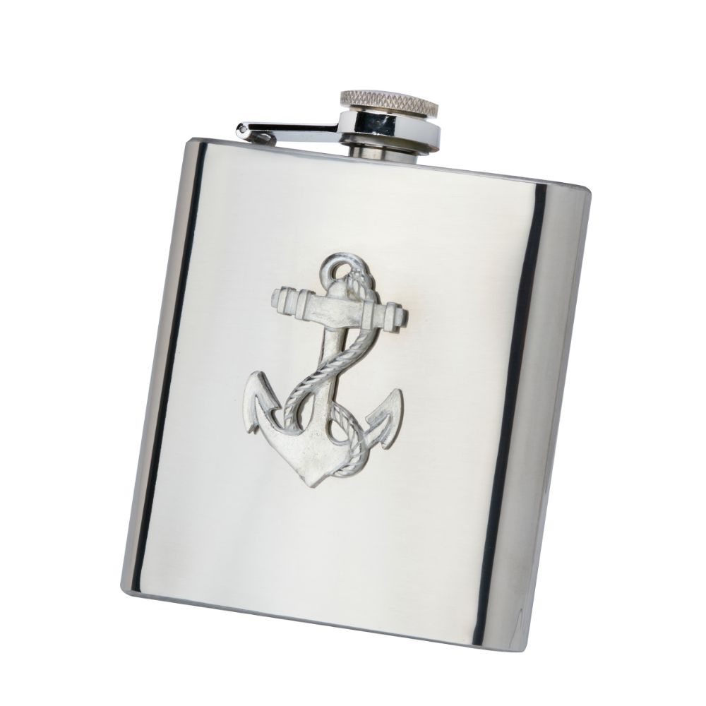 Pocket Flask With Anchor Badge and Funnel