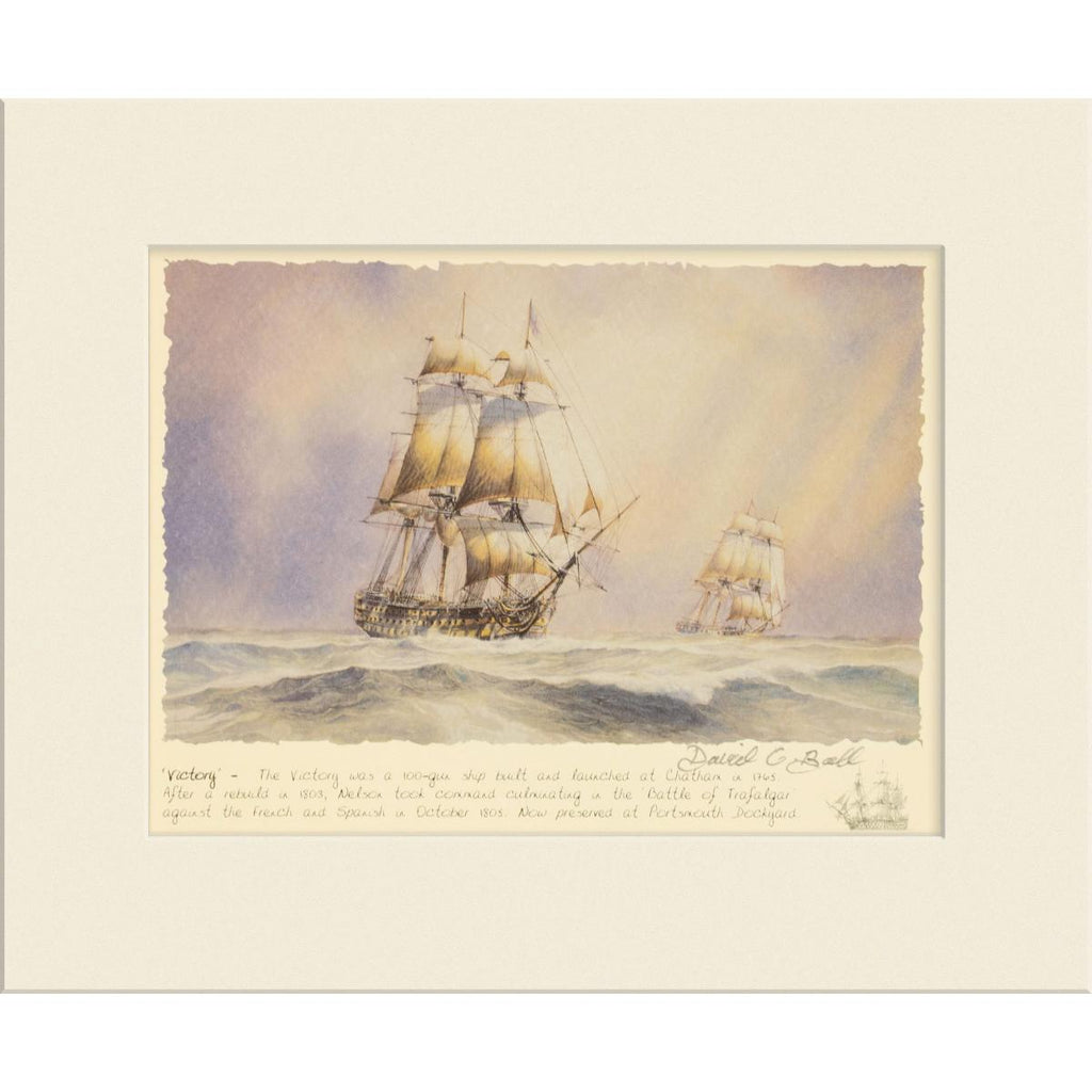 David Bell HMS Victory, signed mounted print, 26x21cm