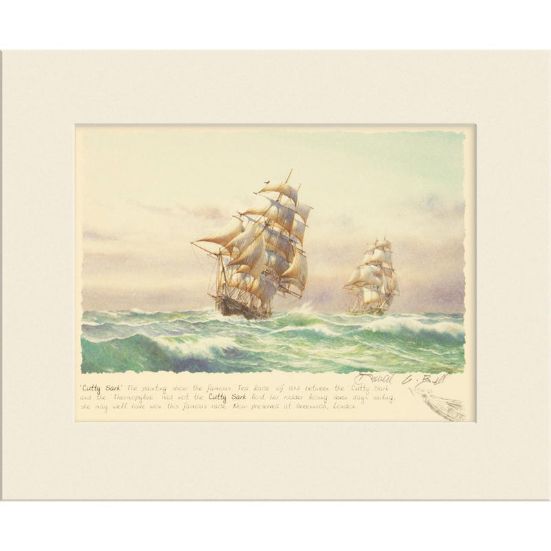 David Bell Cutty Sark, signed mounted print, 26x21cm