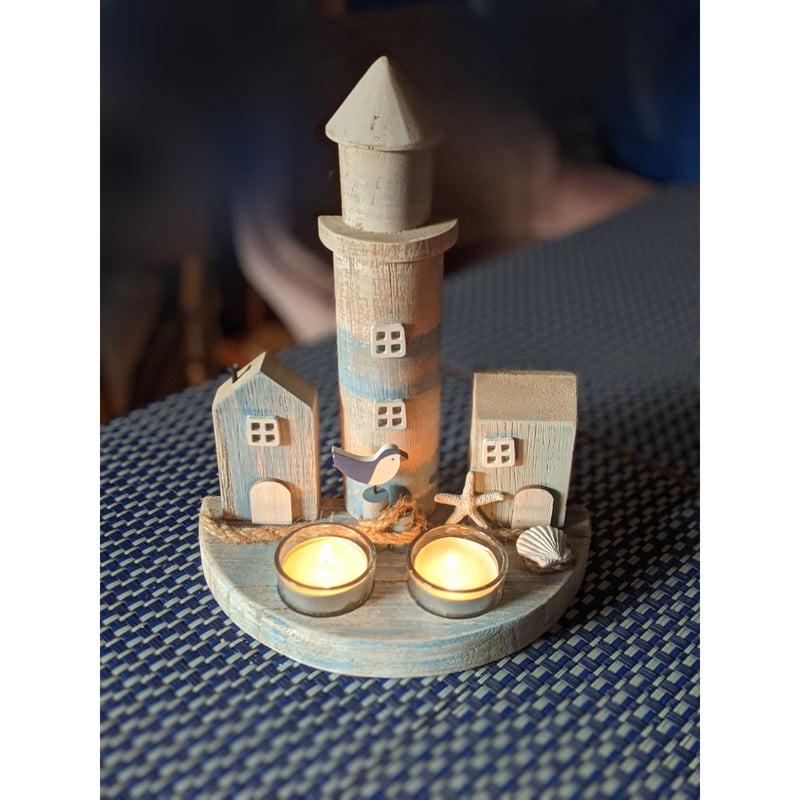 Lighthouse and Huts Tealight Holder, 25cm