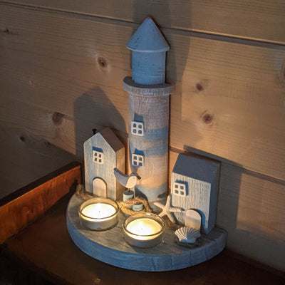 Lighthouse and Huts Tealight Holder, 25cm