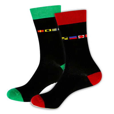 Left & Right Code Flag Socks, red/green