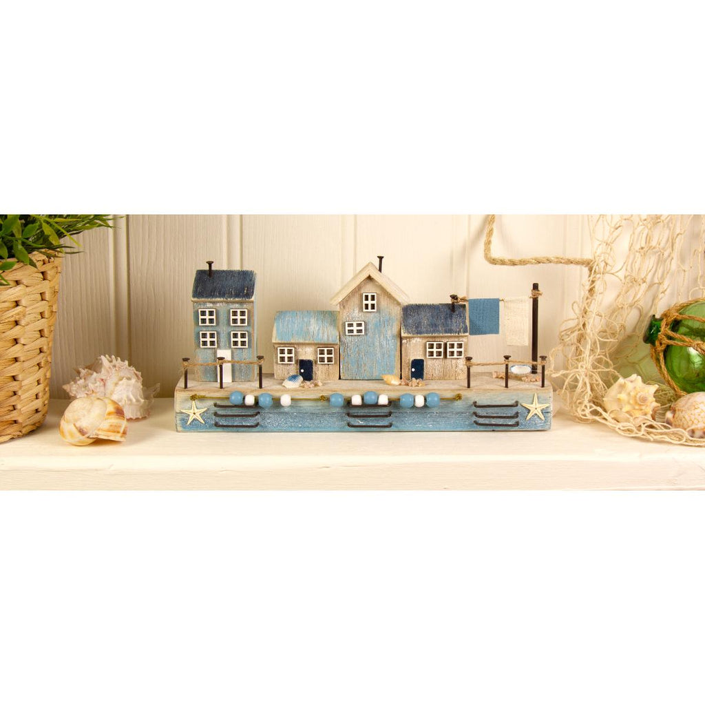 Harbourside Scene with 4 Cottages, 25cm