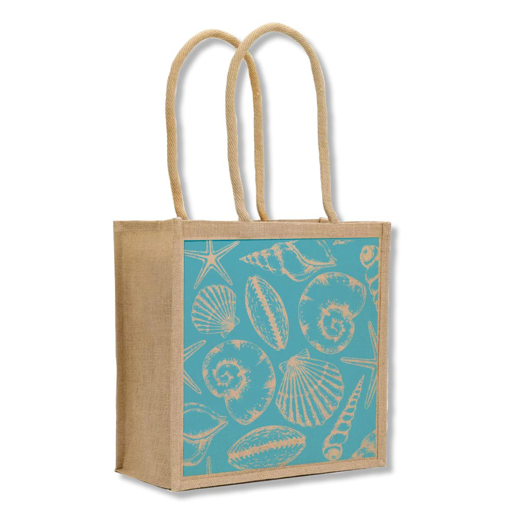 Shells, Blue Jute Shopping Bag
