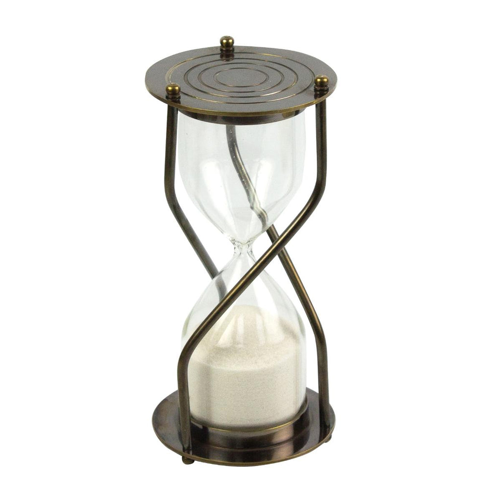 5 Minute Brass Sand Timer, Antique Finish, 15cm