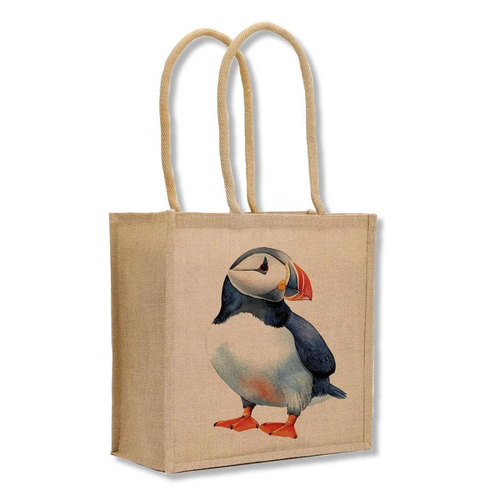 Puffin Standing Jute Shopping Bag