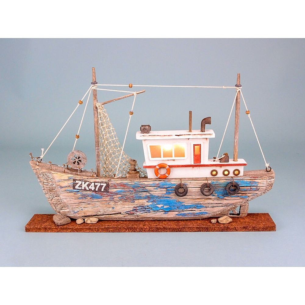 Rustic Fishing Boat with LED Light, 38cm - from Nauticalia