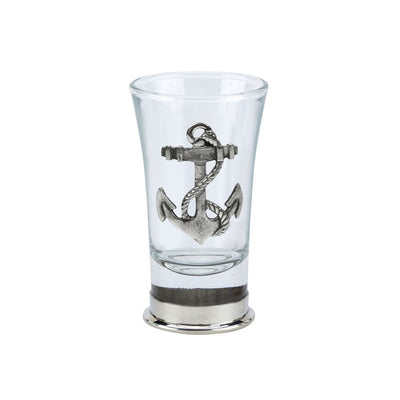 Shot Glass with pewter base and badge