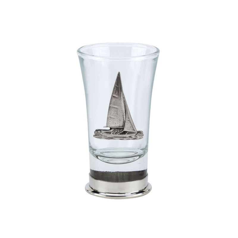 Shot Glass with pewter base and badge