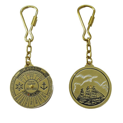 Brass 40-year Calendar Keyring with Ship on Back - from Nauticalia