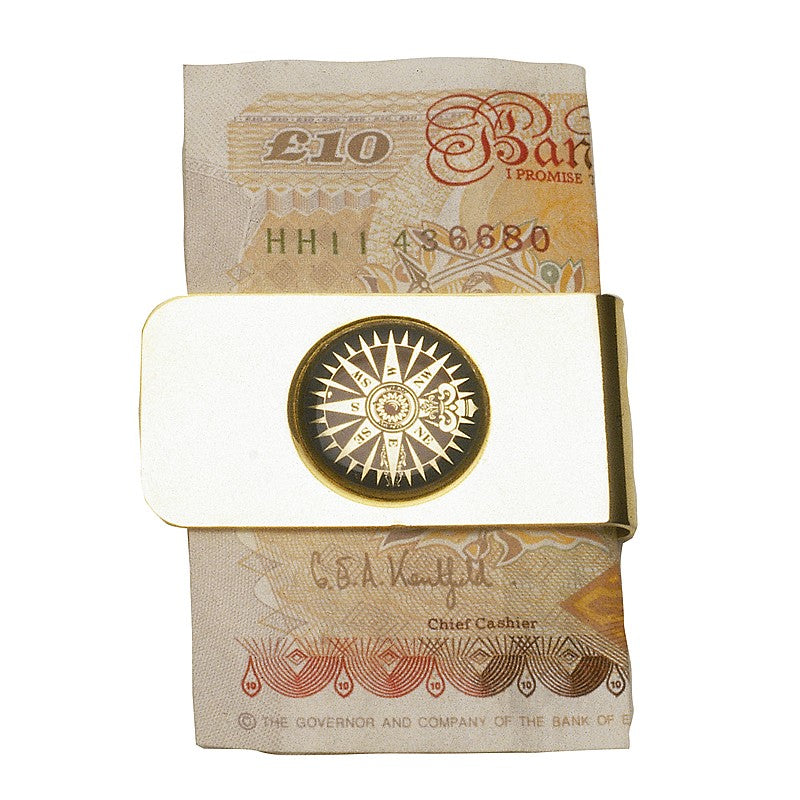 Gold-plated Money Clip with Compass Rose Detailing - from Nauticalia
