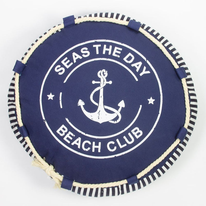 Round "Seas the Day" Cushion, navy, 40cm - from Nauticalia