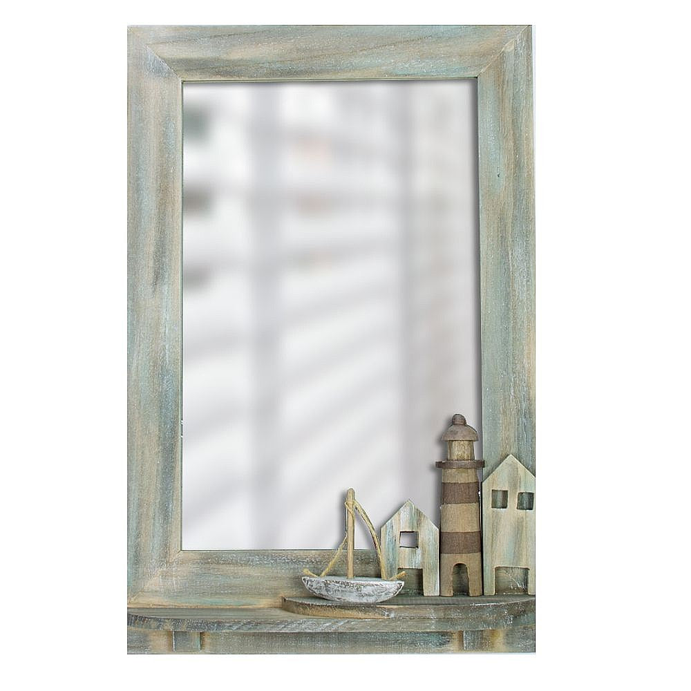Driftwood Mirror with Houses and Boat, 60x40cm - from Nauticalia