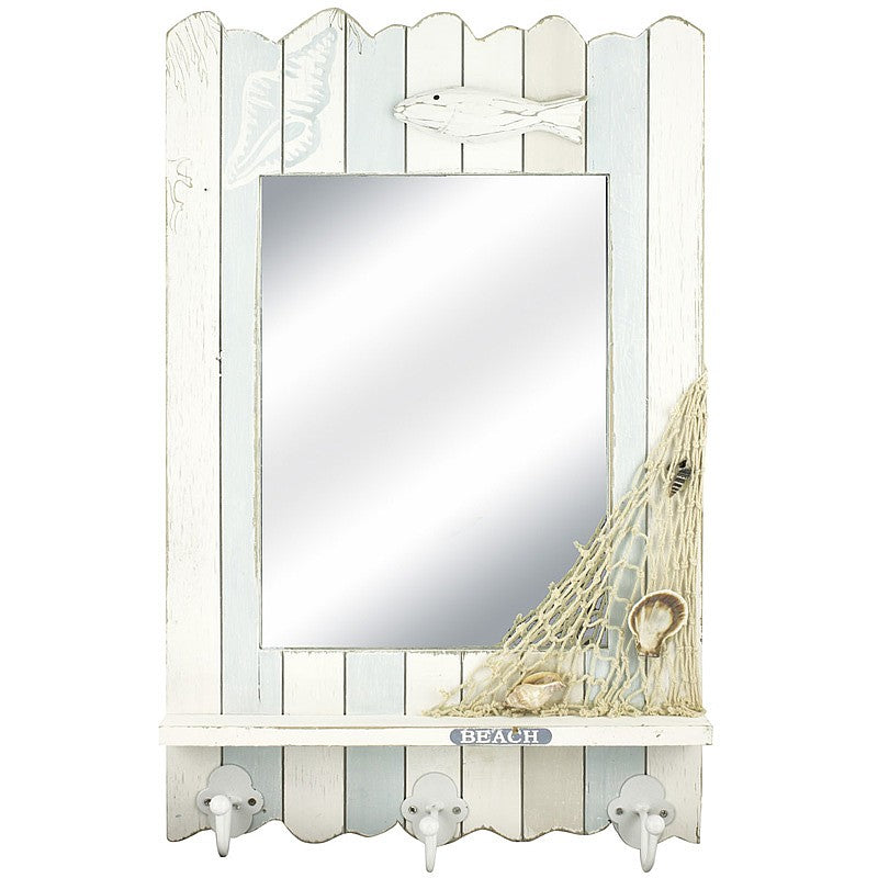 Wooden Mirror with Shelf & Hooks - from Nauticalia