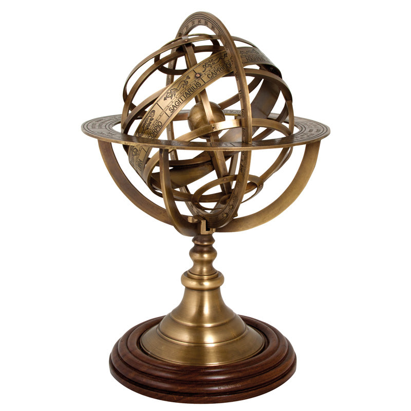 Armillary Sphere in Antique Brass with Polished Wooden Base - from Nauticalia