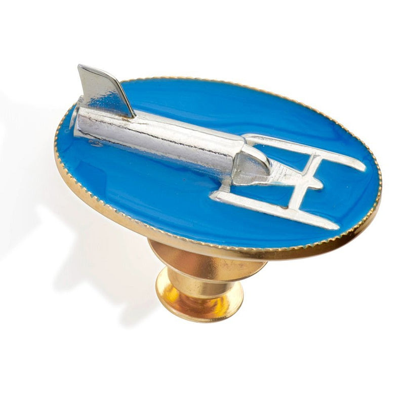 Official Donald Campbell Centenary Pin Badge containing aluminium from Donald Campbell’s Bluebird K7 - from Nauticalia