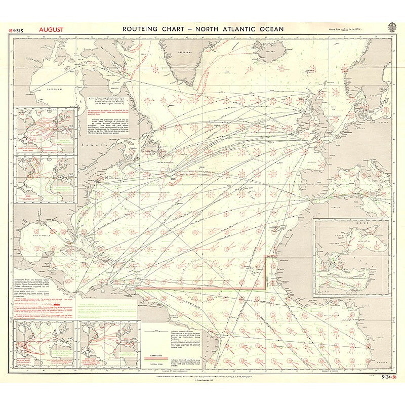 Vintage Nautical Chart Prints - Admiralty Routeing Chart 5124 - North Atlantic Ocean