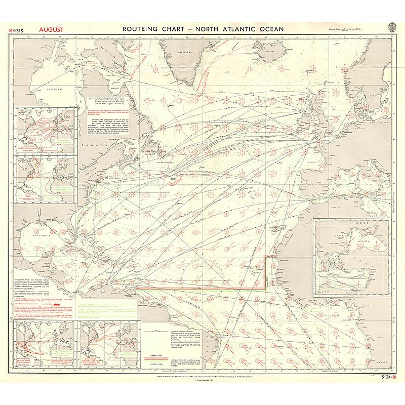 Ocean Routing Chart Vintage Nautical Chart Prints - Admiralty Routeing Chart 5124 - North ...
